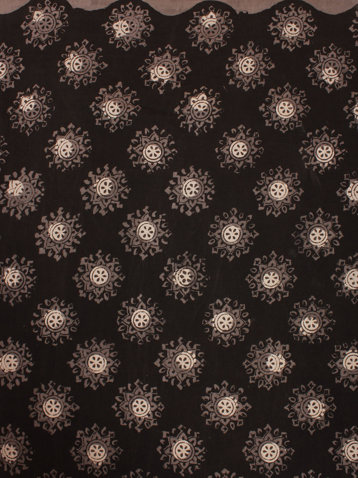 Black Brown Beige Hand Block Printed Cotton Cambric Fabric Per Meter - F0916396