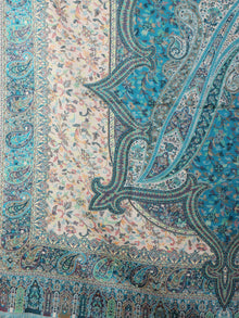 Beige Sky Blue Pure Wool Kani Jamawar Cashmere Shawl From Kashmir - S200102
