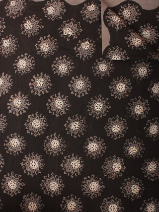 Black Brown Beige Hand Block Printed Cotton Cambric Fabric Per Meter - F0916396