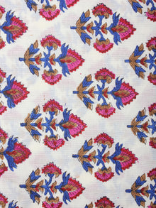 White Blue Red Hand Block Printed Cotton Cambric Fabric Per Meter - F0916410