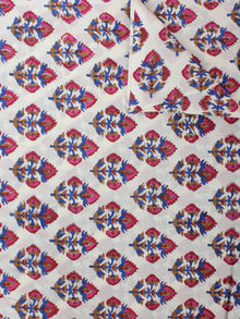 White Blue Red Hand Block Printed Cotton Cambric Fabric Per Meter - F0916410
