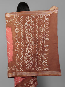 Coral Pink Brown Ivory Hand Tie & Dye Bandhej Glace Cotton Saree With Resham Border - S031702001