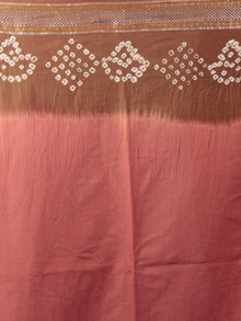 Coral Pink Brown Ivory Hand Tie & Dye Bandhej Glace Cotton Saree With Resham Border - S031702001