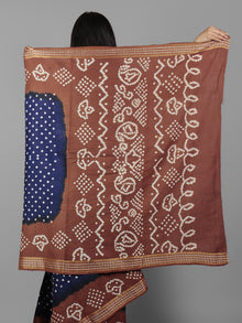 Royal Blue Brown Ivory Hand Tie & Dye Bandhej Glace Cotton Saree With Resham Border - S031702002