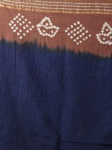 Royal Blue Brown Ivory Hand Tie & Dye Bandhej Glace Cotton Saree With Resham Border - S031702002