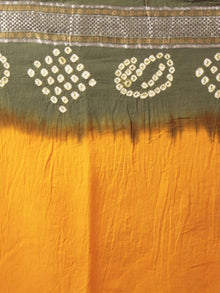 Orange Olive Green Ivory Hand Tie & Dye Bandhej Glace Cotton Saree With Resham Border - S031702004