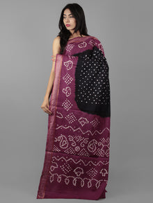 Deep Indigo Purple Ivory Hand Tie & Dye Bandhej Glace Cotton Saree With Resham Border - S031702006