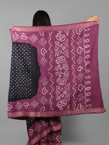 Deep Indigo Purple Ivory Hand Tie & Dye Bandhej Glace Cotton Saree With Resham Border - S031702006
