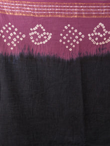Deep Indigo Purple Ivory Hand Tie & Dye Bandhej Glace Cotton Saree With Resham Border - S031702006