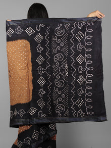 Brown Black Ivory Hand Tie & Dye Bandhej Glace Cotton Saree With Resham Border - S031702008