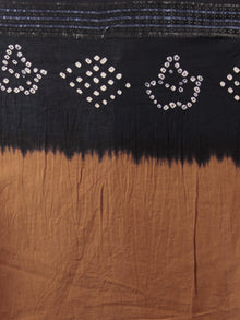 Brown Black Ivory Hand Tie & Dye Bandhej Glace Cotton Saree With Resham Border - S031702008