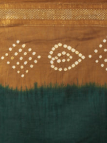 Green Brown Ivory Hand Tie & Dye Bandhej Glace Cotton Saree With Resham Border - S031702010