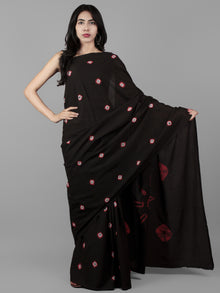 Black White Red Hand Shibori Dyed Cotton Saree - S031702012