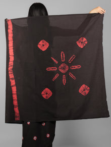 Black White Red Hand Shibori Dyed Cotton Saree - S031702012