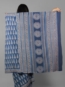 Indigo Ivory Hand Block Printed in Natural Colors Cotton Mul Saree - S031702016
