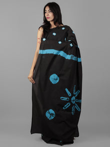 Black Arctic Blue Ivory Hand Shibori Dyed Cotton Saree - S031702018