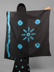 Black Arctic Blue Ivory Hand Shibori Dyed Cotton Saree - S031702018