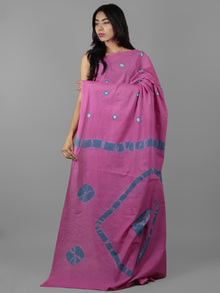 Pink Teal Blue Ivory Hand Shibori Dyed Cotton Saree - S031702019