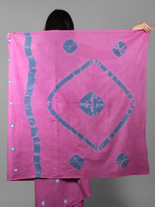 Pink Teal Blue Ivory Hand Shibori Dyed Cotton Saree - S031702019