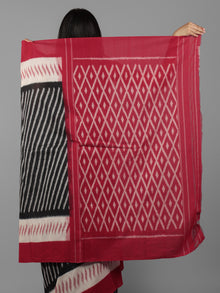 Black Ivory Red Ikat Handwoven Pochampally Mercerized Cotton Saree - S031702021