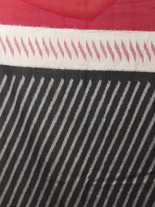 Black Ivory Red Ikat Handwoven Pochampally Mercerized Cotton Saree - S031702021