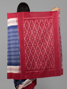 Royal Blue Ivory Red Ikat Handwoven Pochampally Mercerized Cotton Saree - S031702022
