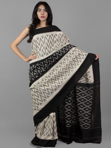 Black Ivory Grey Ikat Handwoven Pochampally Mercerized Cotton Saree - S031702024