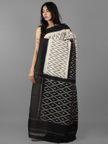 Black Ivory Grey Ikat Handwoven Pochampally Mercerized Cotton Saree - S031702024