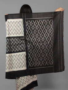 Black Ivory Grey Ikat Handwoven Pochampally Mercerized Cotton Saree - S031702024