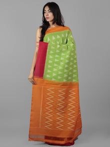 Chartreuse Orange Maroon Ivory Grey Ikat Handwoven Pochampally Mercerized Cotton Saree - S031702025