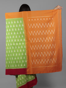 Chartreuse Orange Maroon Ivory Grey Ikat Handwoven Pochampally Mercerized Cotton Saree - S031702025