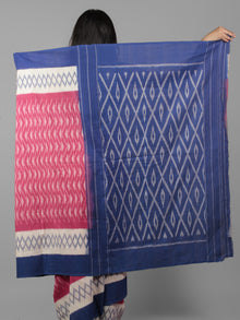 Pink Blue Ivory Grey Ikat Handwoven Pochampally Mercerized Cotton Saree - S031702027