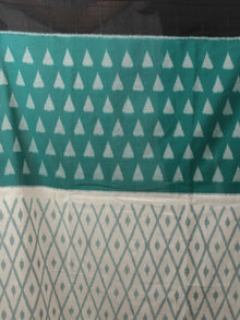 Teal Green Ivory Black Grey Ikat Handwoven Pochampally Mercerized Cotton Saree - S031702028