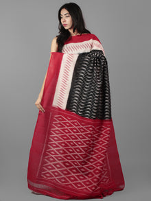 Black Ivory Maroon Grey Ikat Handwoven Pochampally Mercerized Cotton Saree - S031702029