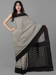 Grey Black Ivory Ikat Handwoven Pochampally Mercerized Cotton Saree - S031702031