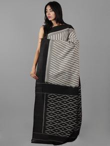 Grey Black Ivory Ikat Handwoven Pochampally Mercerized Cotton Saree - S031702031