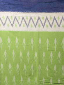Green Ivory Indigo Ikat Handwoven Pochampally Mercerized Cotton Saree - S031702032
