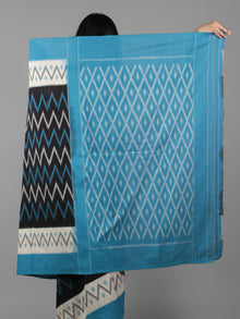 Cerulean Blue Black Ivory Grey Ikat Handwoven Pochampally Mercerized Cotton Saree - S031702033