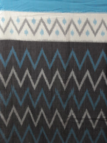 Cerulean Blue Black Ivory Grey Ikat Handwoven Pochampally Mercerized Cotton Saree - S031702033
