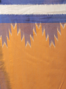 Orange Indigo Ivory Ikat Handwoven Pochampally Mercerized Cotton Saree - S031702035
