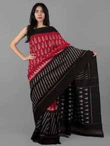 Maroon Black Ivory Ikat Handwoven Pochampally Mercerized Cotton Saree - S031702036