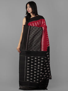 Maroon Black Ivory Ikat Handwoven Pochampally Mercerized Cotton Saree - S031702036