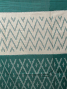 Teal Green Ivory Ikat Handwoven Pochampally Mercerized Cotton Saree - S031702042