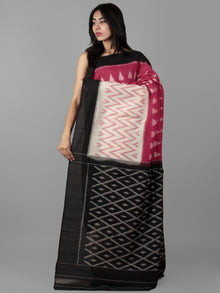 Pink Black Ivory Ikat Handwoven Pochampally Mercerized Cotton Saree - S031702043