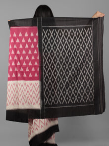Pink Black Ivory Ikat Handwoven Pochampally Mercerized Cotton Saree - S031702043