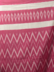 Pink Ivory Ikat Handwoven Pochampally Mercerized Cotton Saree - S031702047