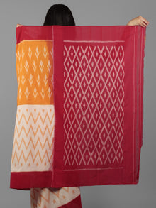 Orange Maroon Ivory Ikat Handwoven Pochampally Mercerized Cotton Saree - S031702048