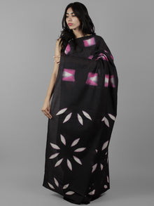 Black Pink White Hand Shibori Dyed Cotton Saree With Pink Blouse- S031702051