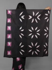 Black Pink White Hand Shibori Dyed Cotton Saree With Pink Blouse- S031702051