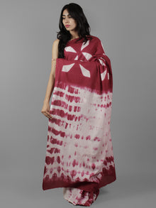 Maroon White Ivory Shibori Dyed Cotton Saree - S031702052